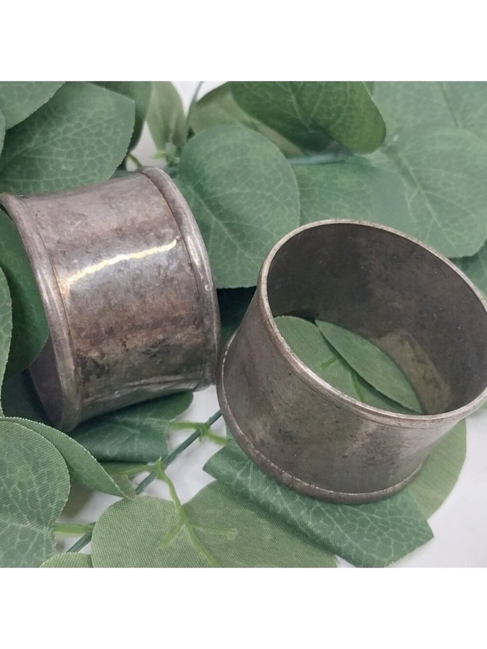 Vintage Silverplate Napkin Rings Pair Rustic Tarnished Metal Tableware